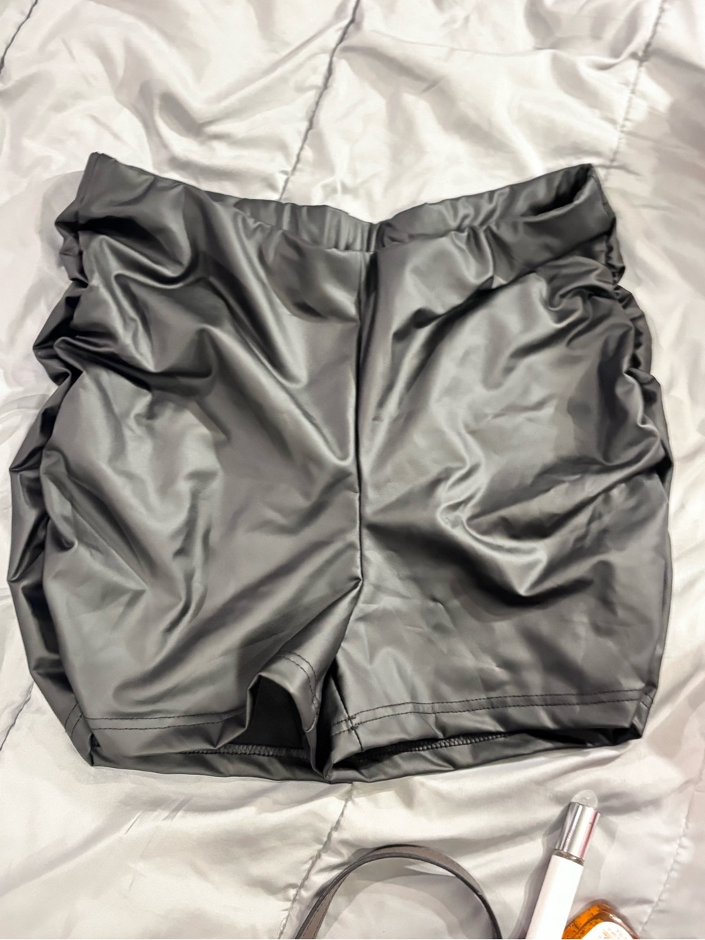 New! Black Faux-Leather Women’s High-Waist Shorts XL